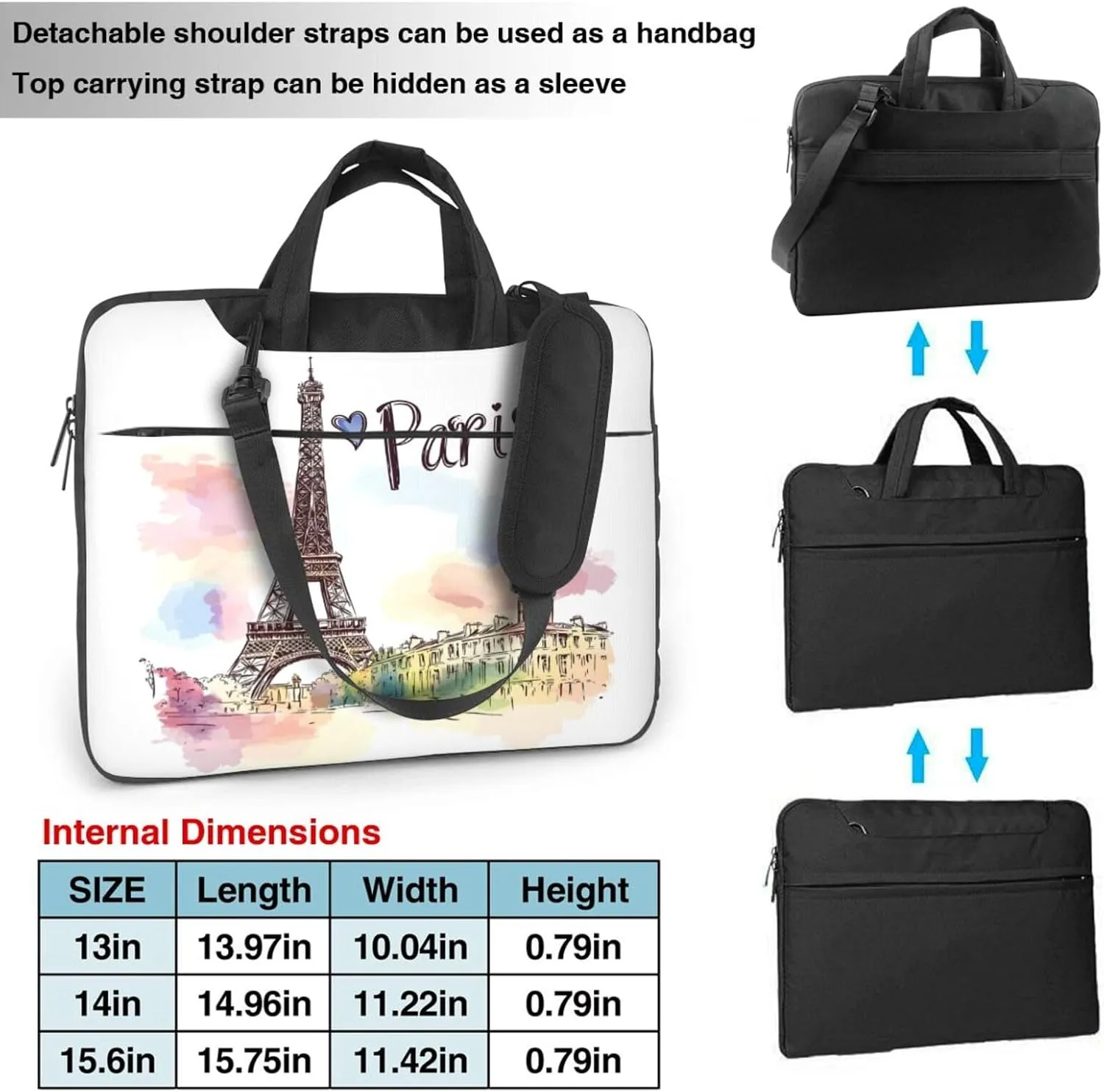 Laptop Bag Case Hand Drawn Paris Eiffel Tower Computer Messenger Shoulder Bag Laptop Sleeve Briefcase