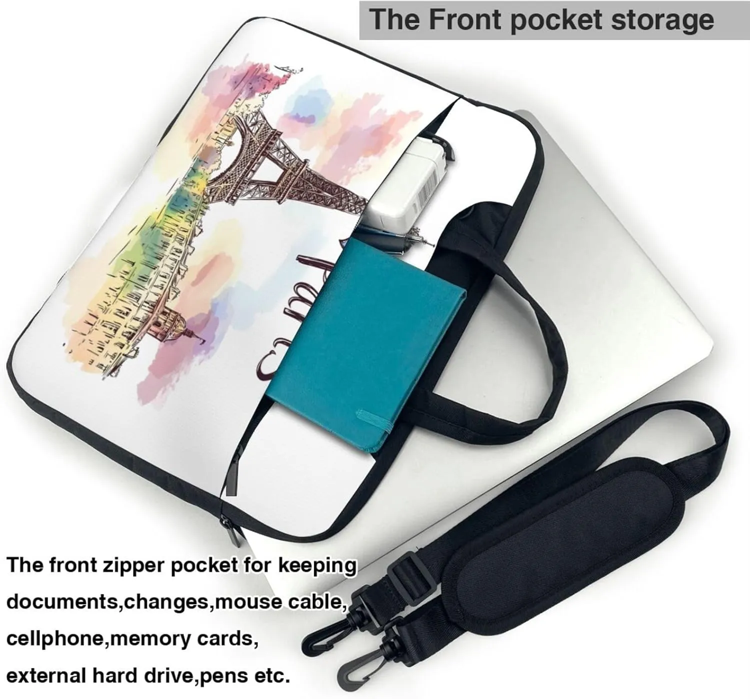 Laptop Bag Case Hand Drawn Paris Eiffel Tower Computer Messenger Shoulder Bag Laptop Sleeve Briefcase