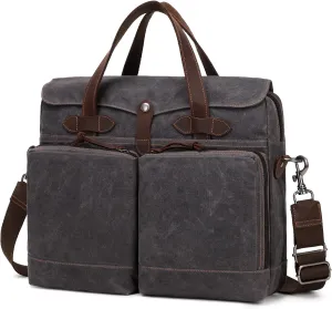 Laptop Bag for Men 15.6 Inch Messenger Bag Water-resistant Waxed Canvas Laptop Briefcase Computer Bag Shoulder Bag for Business Office Work, Black Gray