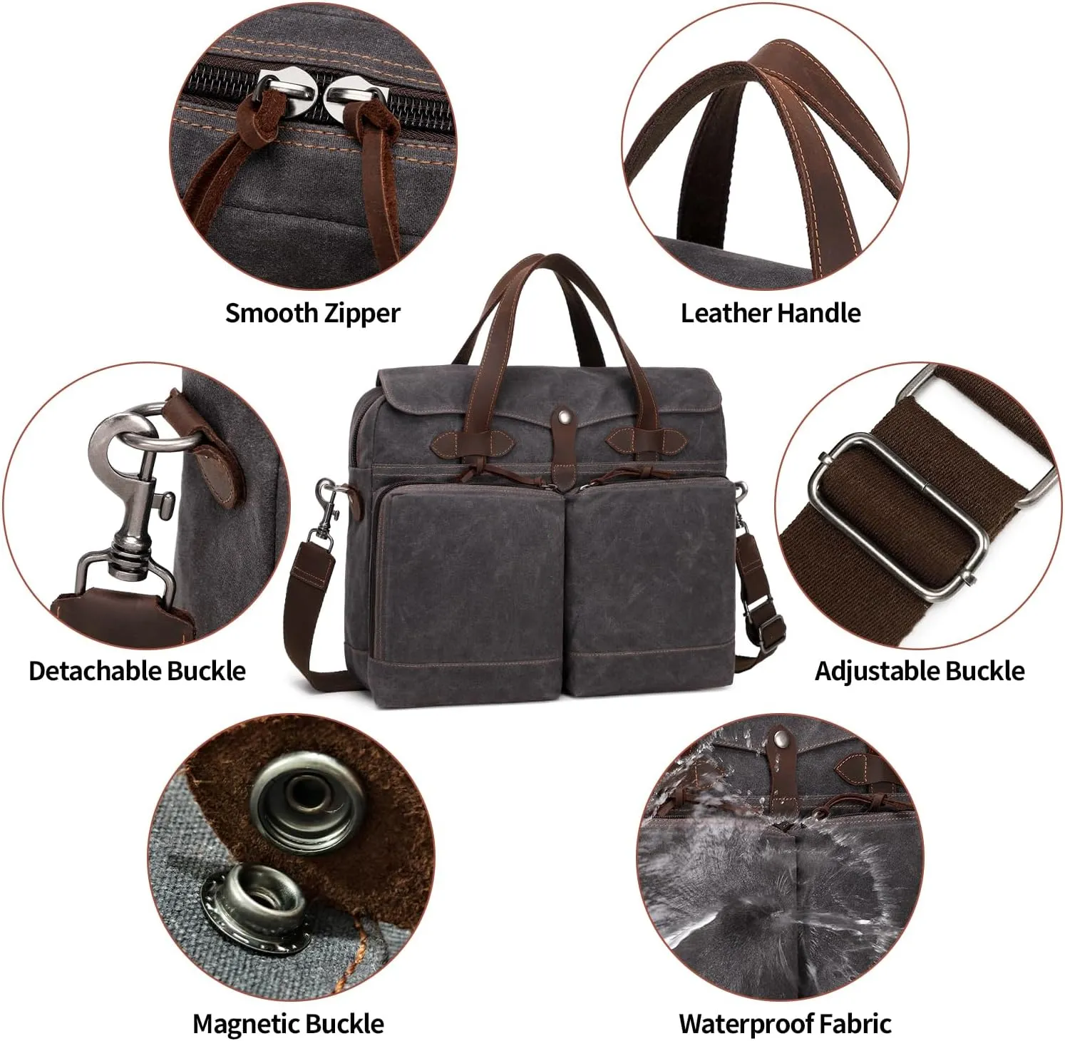 Laptop Bag for Men 15.6 Inch Messenger Bag Water-resistant Waxed Canvas Laptop Briefcase Computer Bag Shoulder Bag for Business Office Work, Black Gray