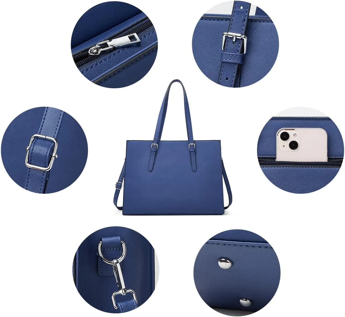 Laptop Bag for Women 15.6 inch Laptop Tote Bag Leather Classy Computer Briefcase for Work Waterproof Handbag 2pcs Set
