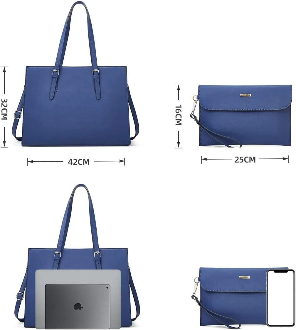 Laptop Bag for Women 15.6 inch Laptop Tote Bag Leather Classy Computer Briefcase for Work Waterproof Handbag 2pcs Set