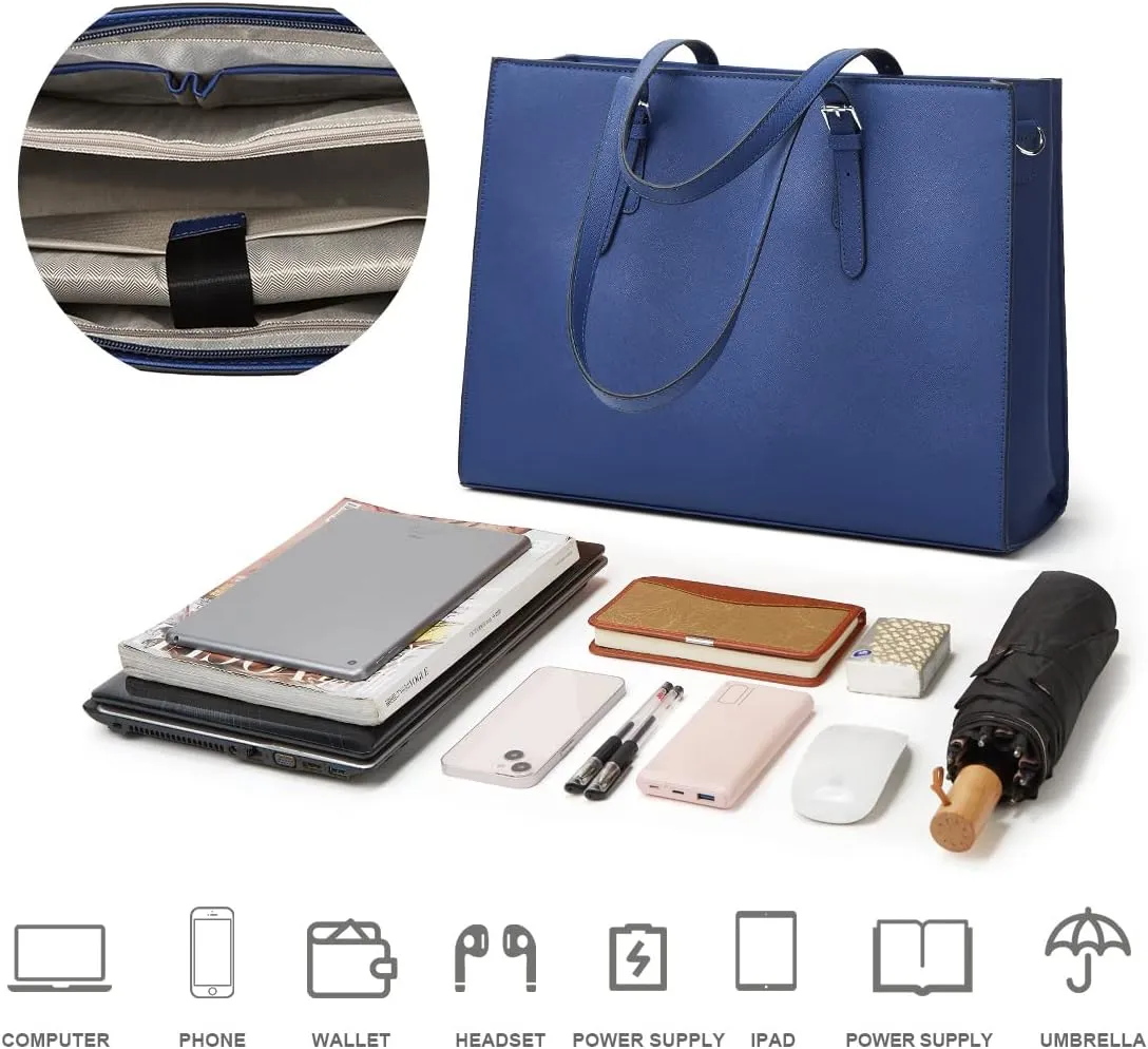 Laptop Bag for Women 15.6 inch Laptop Tote Bag Leather Classy Computer Briefcase for Work Waterproof Handbag 2pcs Set