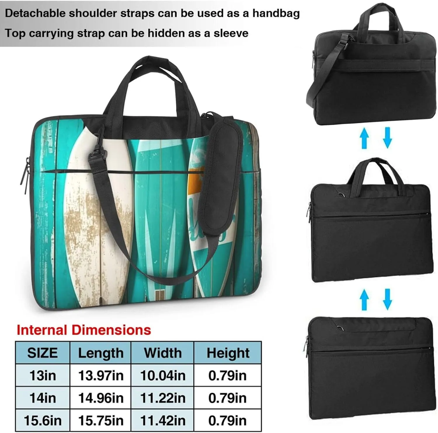 Laptop Tote Bag Men Women Vintage Turquoise Wood Surfboard Shoulder Laptop Sleeve Briefcase Messenger Computer Bag