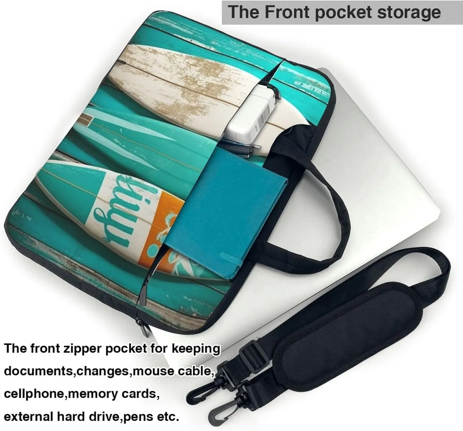 Laptop Tote Bag Men Women Vintage Turquoise Wood Surfboard Shoulder Laptop Sleeve Briefcase Messenger Computer Bag