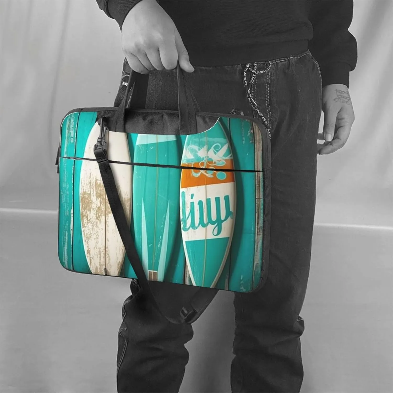 Laptop Tote Bag Men Women Vintage Turquoise Wood Surfboard Shoulder Laptop Sleeve Briefcase Messenger Computer Bag