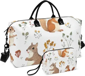 Large Bag Weekender Duffel Bag Gym Bag with Toiletry Bag for Travel Waterproof Funny Squirrel White