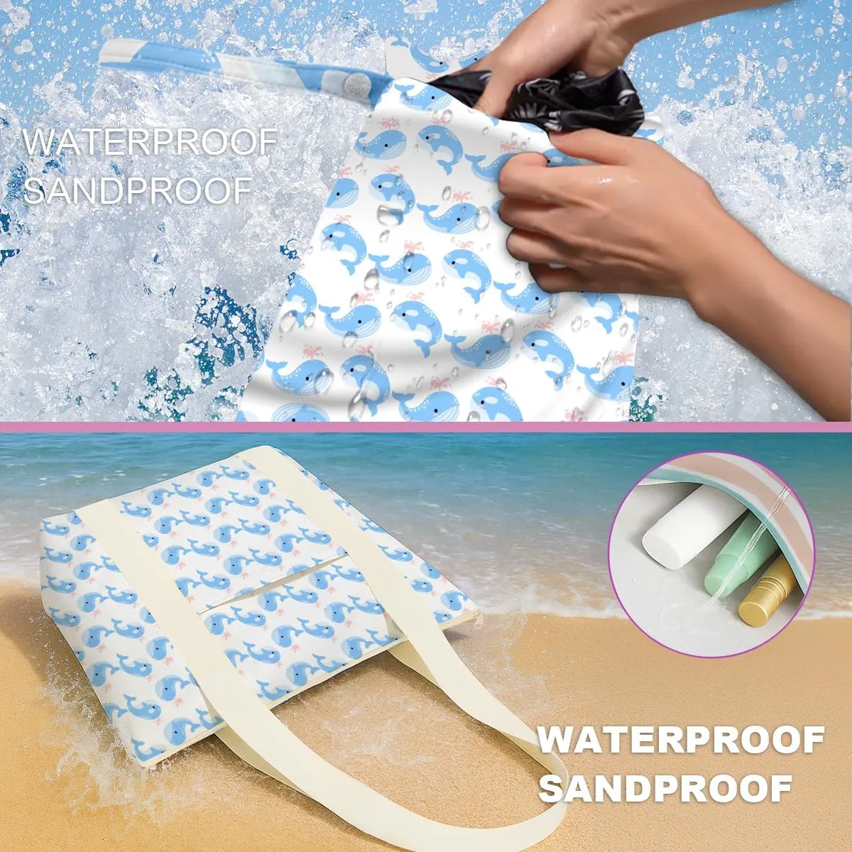 Large Beach Pool Bag And Wet Dry Bag Waterproof Sandproof Beach Laundry Tote Bags for Swimsuits for Travel for Woman