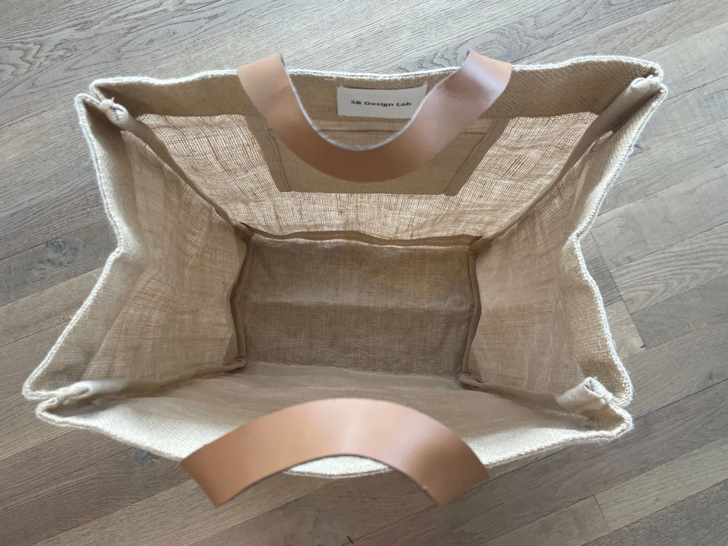 Large Burlap Tote Bags With Leather Handles & Inner Pocket (13" x 8" x 18") - 100% Natural Jute