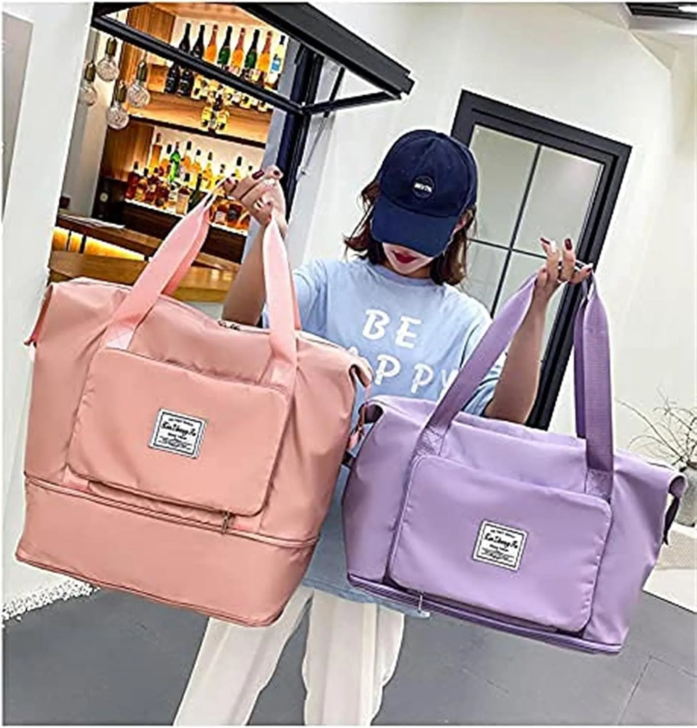 Large Capacity Folding Travel Bag,Travel Lightweight Waterproof Carry on Luggage Bags,Dry&Wet Separation Foldable Duffle Bag,Oxford Fabric Duffel Bag for Expandable Weekender Sports, Gym,