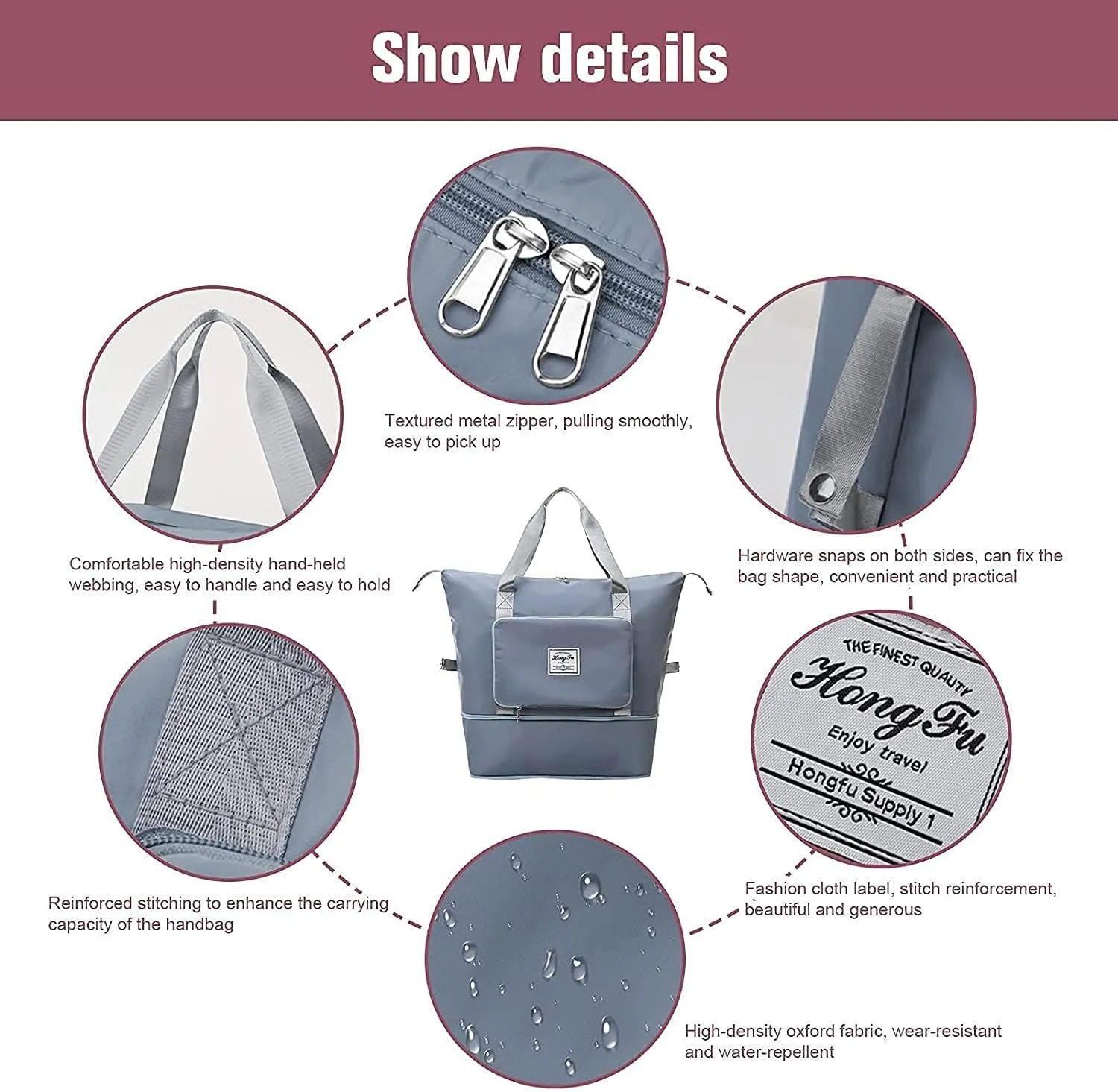 Large Capacity Folding Travel Bag,Travel Lightweight Waterproof Carry on Luggage Bags,Dry&Wet Separation Foldable Duffle Bag,Oxford Fabric Duffel Bag for Expandable Weekender Sports, Gym,
