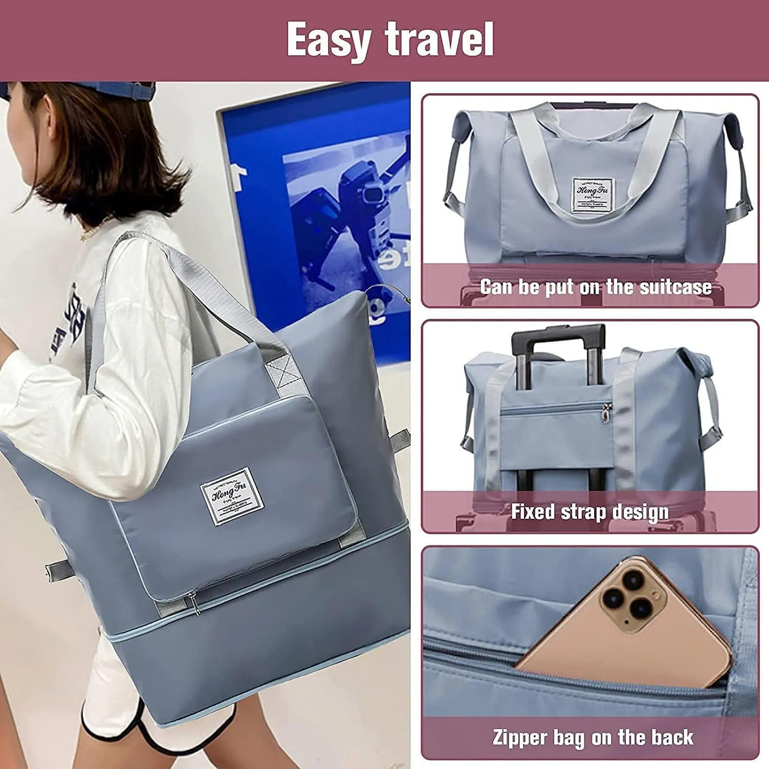 Large Capacity Folding Travel Bag,Travel Lightweight Waterproof Carry on Luggage Bags,Dry&Wet Separation Foldable Duffle Bag,Oxford Fabric Duffel Bag for Expandable Weekender Sports, Gym,