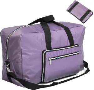 Large Foldable Travel Duffel with Trolley Sleeve, Gym Tote with Dot Carry-on Luggage, Weekender Overnight Hospital Bag for Women Girls Travel, Gym, Yoga (Purple)