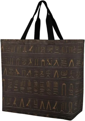Large Grocery Bags Beach Tote Ancient Egyptian Hieroglyph Shopping Bag for Women Shoulder Bag for Travel Work Handbag