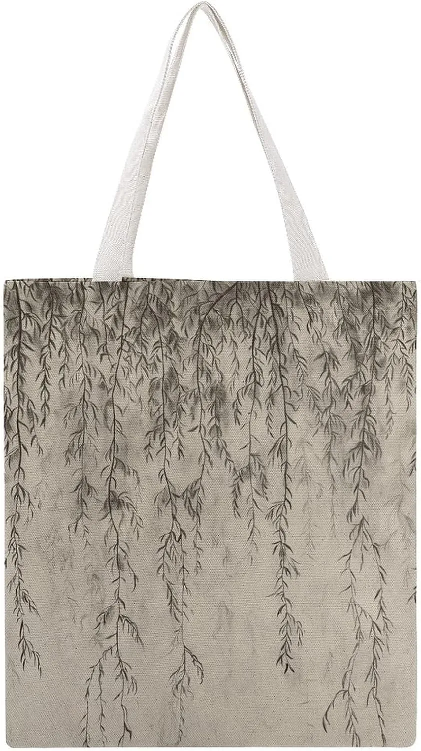 Large Grocery Bags Beach Tote Willow Branch Drawing Shopping Bag for Women Shoulder Bag for Travel Work Handbag