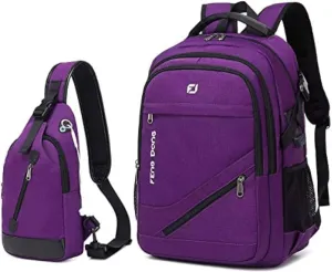 Large Laptop Backpack 17.3 inch Waterproof Travel College Backpack Bookbag,Crossbody Sling Bags for Men & Women Business Backpack Dark Purple