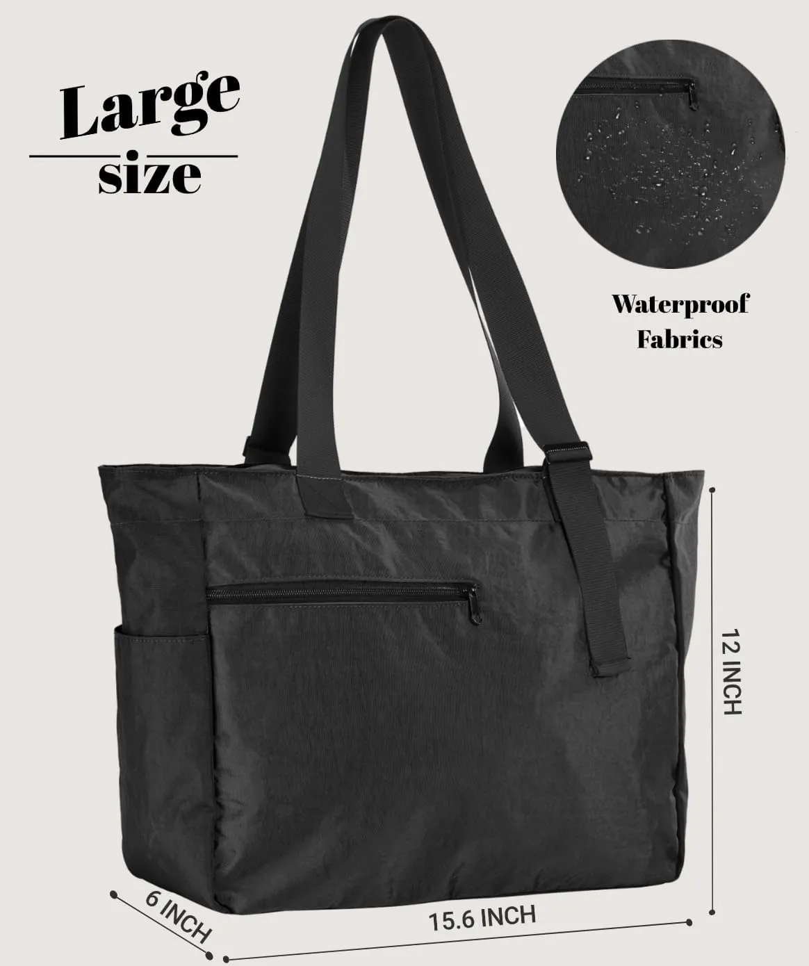 Large Tote Bag for Women Versatile Lightweight Adjustable Strap Shoulder Handbag with Zipper for Gym,Travel, Work,Beach