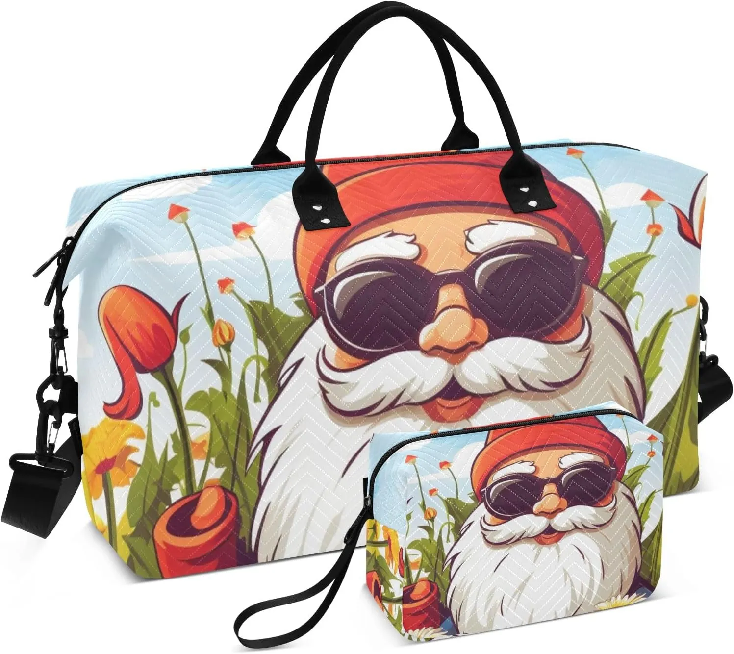 Large Travel Duffel Bag Sports Tote Gym Bag Overnight Weekender Bags Gnome Dwarf Daisy Carry On Luggage with Toiletry Bags