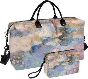 Large Travel Duffel Bag Sports Tote Gym Bag Overnight Weekender Bags Oil Painting Country Cottage Carry On Luggage with Toiletry Bags