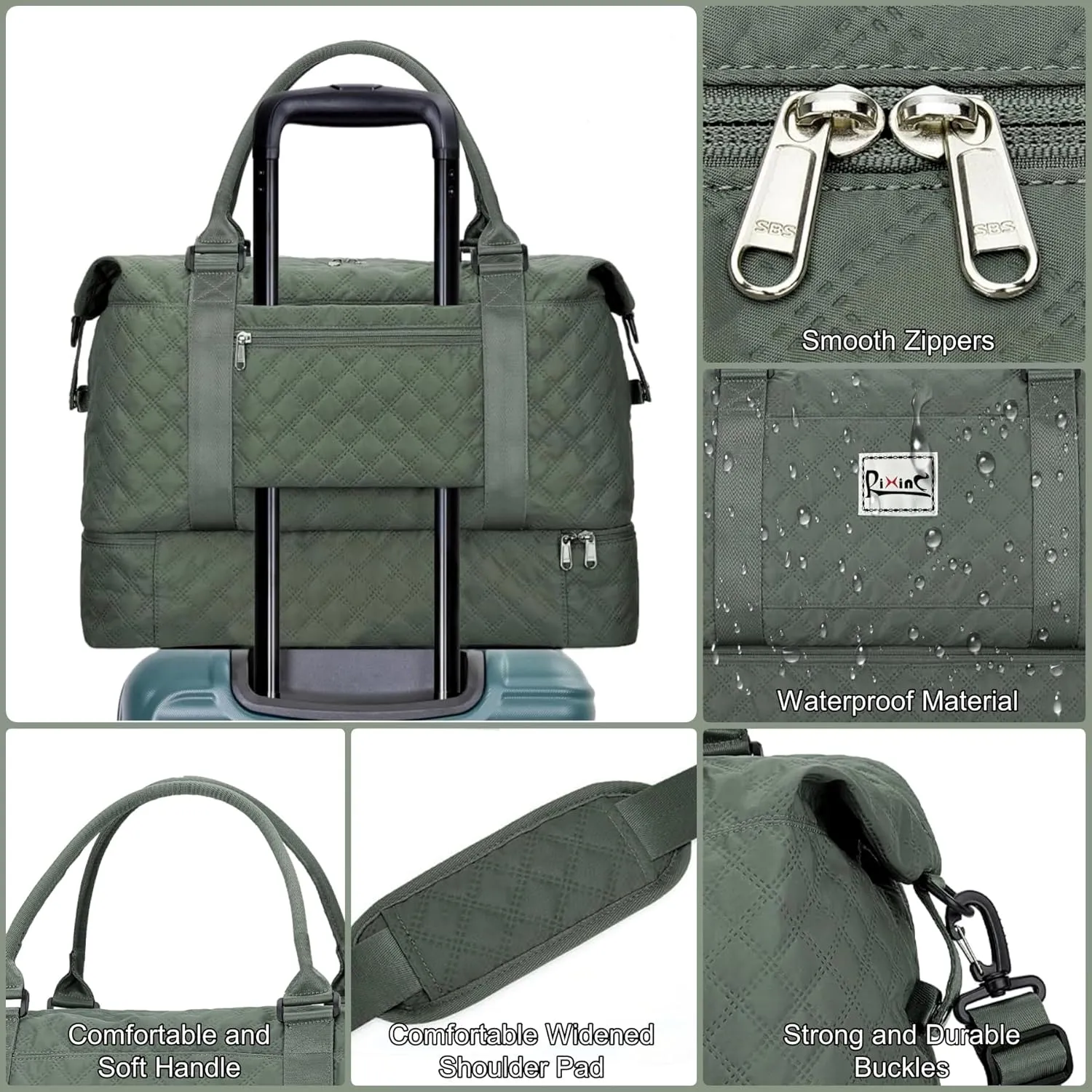 Large Travel Duffle Bag Weekender Bags for Women with Shoes Compartment, Travel Duffel Tote Carry on Overnight Bag for Travel Business Trips, Sport Yoga Gym Bag with Wet Pocket (Olive Green)
