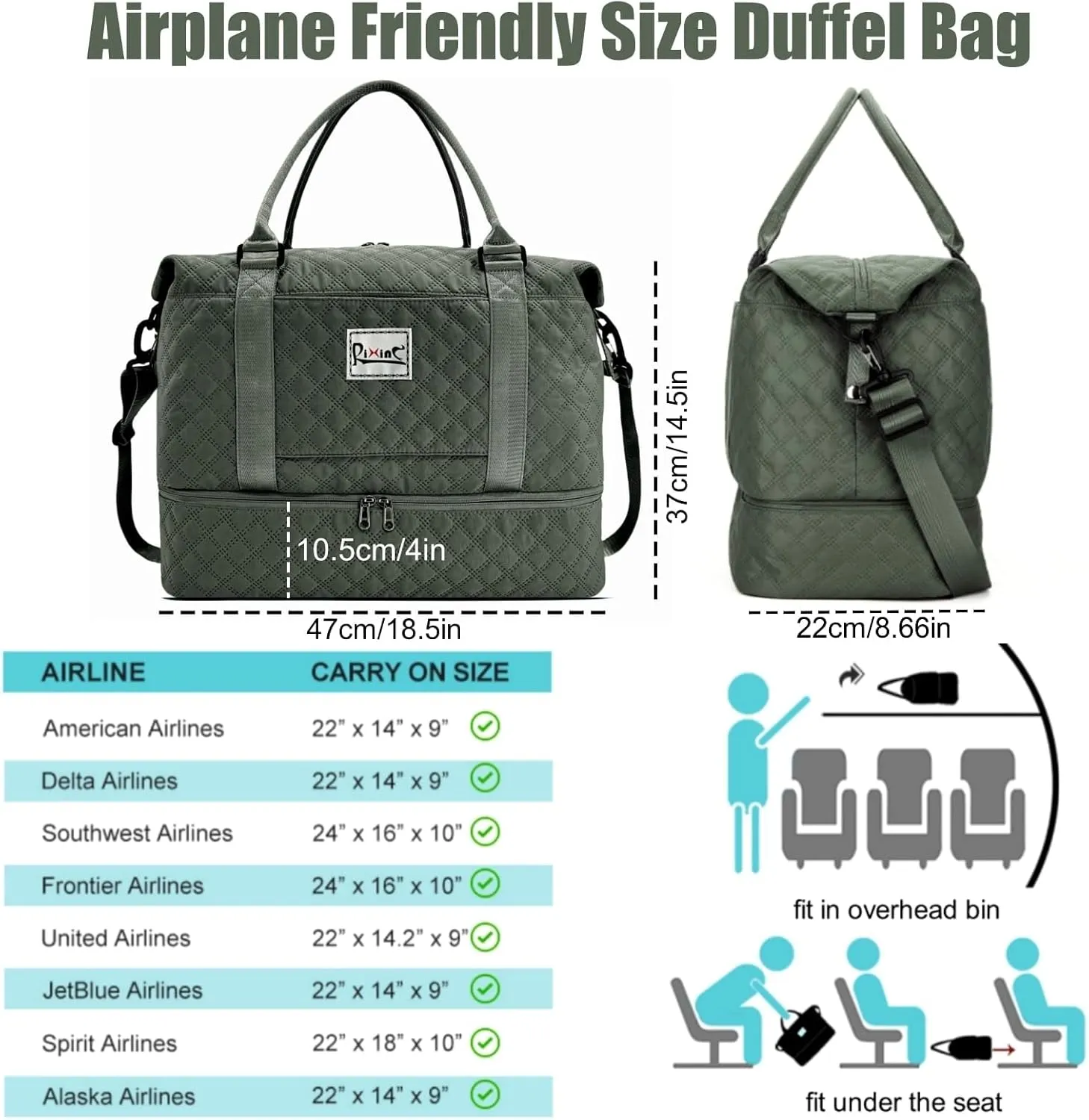 Large Travel Duffle Bag Weekender Bags for Women with Shoes Compartment, Travel Duffel Tote Carry on Overnight Bag for Travel Business Trips, Sport Yoga Gym Bag with Wet Pocket (Olive Green)
