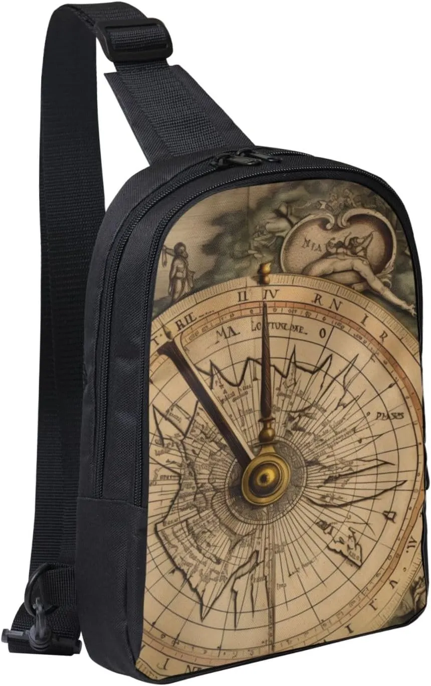 Law of The Compass Navigation Prints Sling Bag Crossbody Chest Bag for Men Women Kids, Lightweight Shoulder Bag for Runner Hiking Cycling Travel