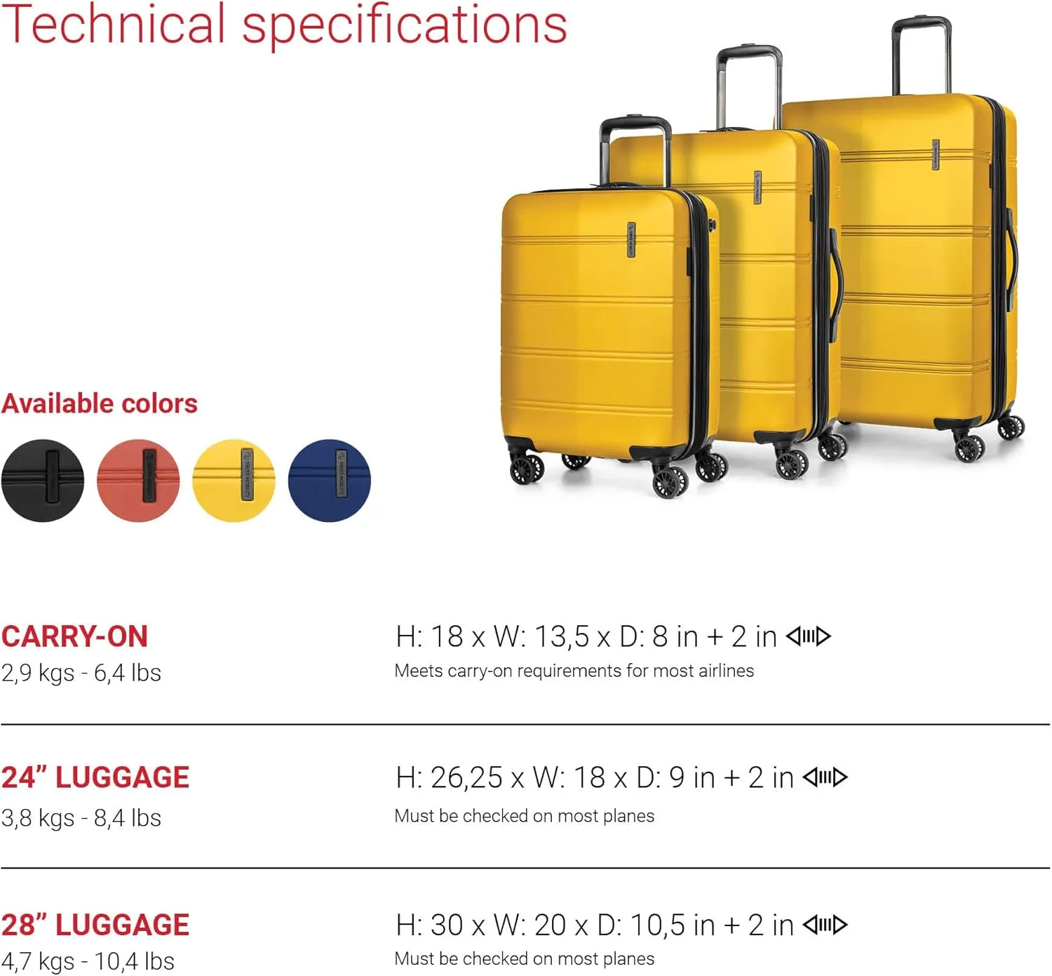 LAX Collection Hard Shell Spinner Carry On Luggage for Airplanes, Rolling Suitcase with 360-Degree Spinner Wheels, Retractable Handle, Airline Approved, 20 Inch, Yellow