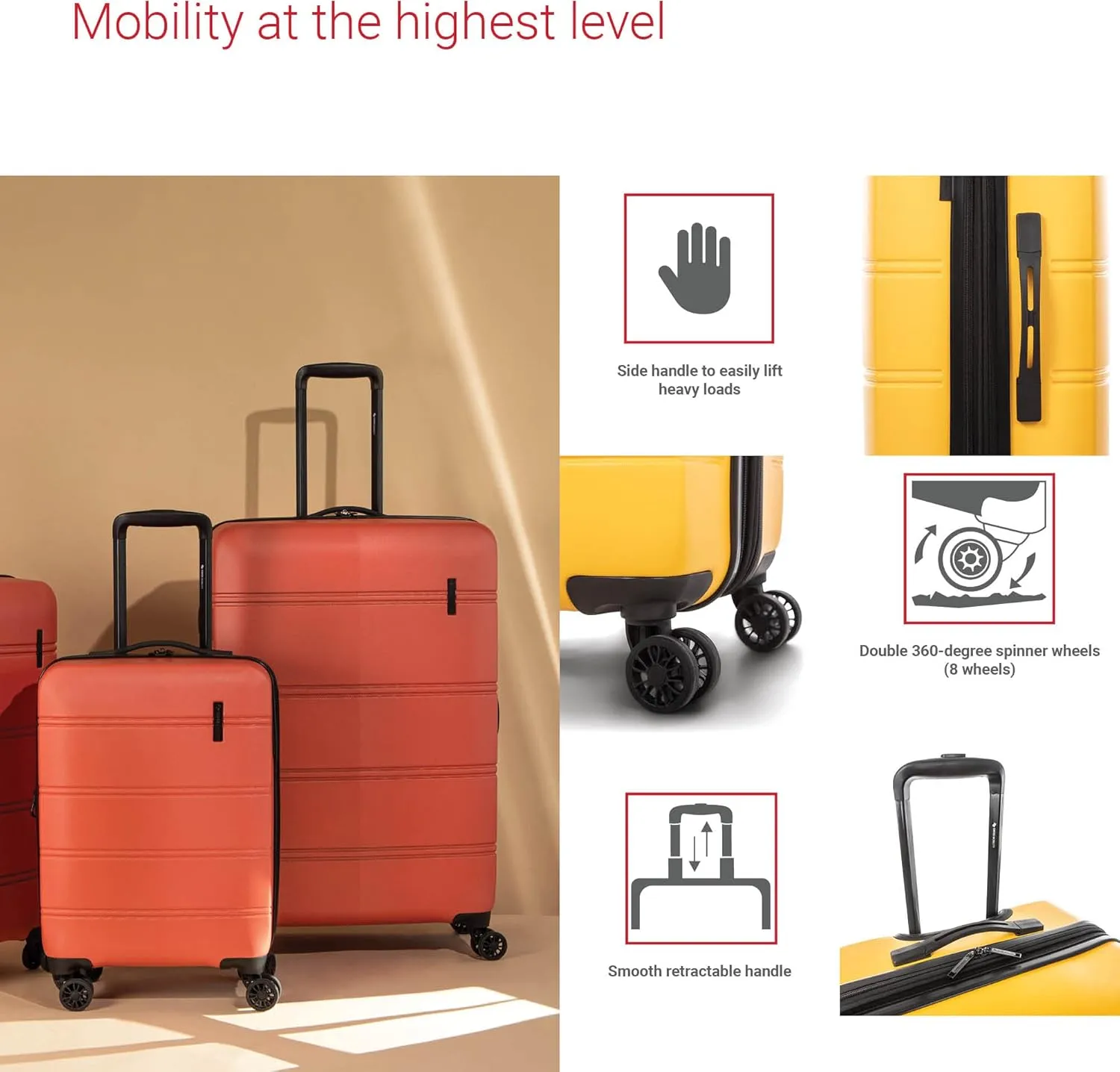 LAX Collection Hard Shell Spinner Carry On Luggage for Airplanes, Rolling Suitcase with 360-Degree Spinner Wheels, Retractable Handle, Airline Approved, 20 Inch, Yellow