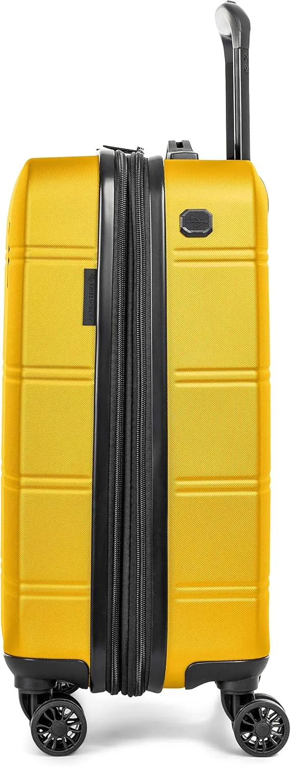 LAX Collection Hard Shell Spinner Carry On Luggage for Airplanes, Rolling Suitcase with 360-Degree Spinner Wheels, Retractable Handle, Airline Approved, 20 Inch, Yellow