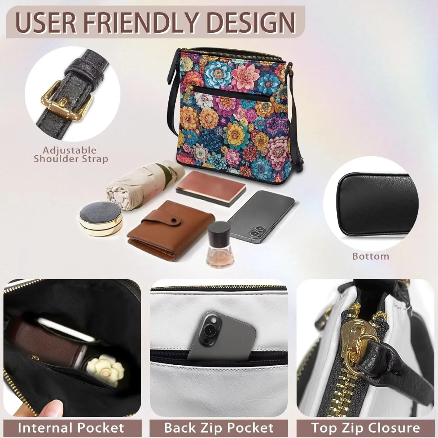 Leather Crossbody Bags for Women Large Sling Hobo Bag Trendy Messenger Bag with Zipper Closure for Dating Shopping