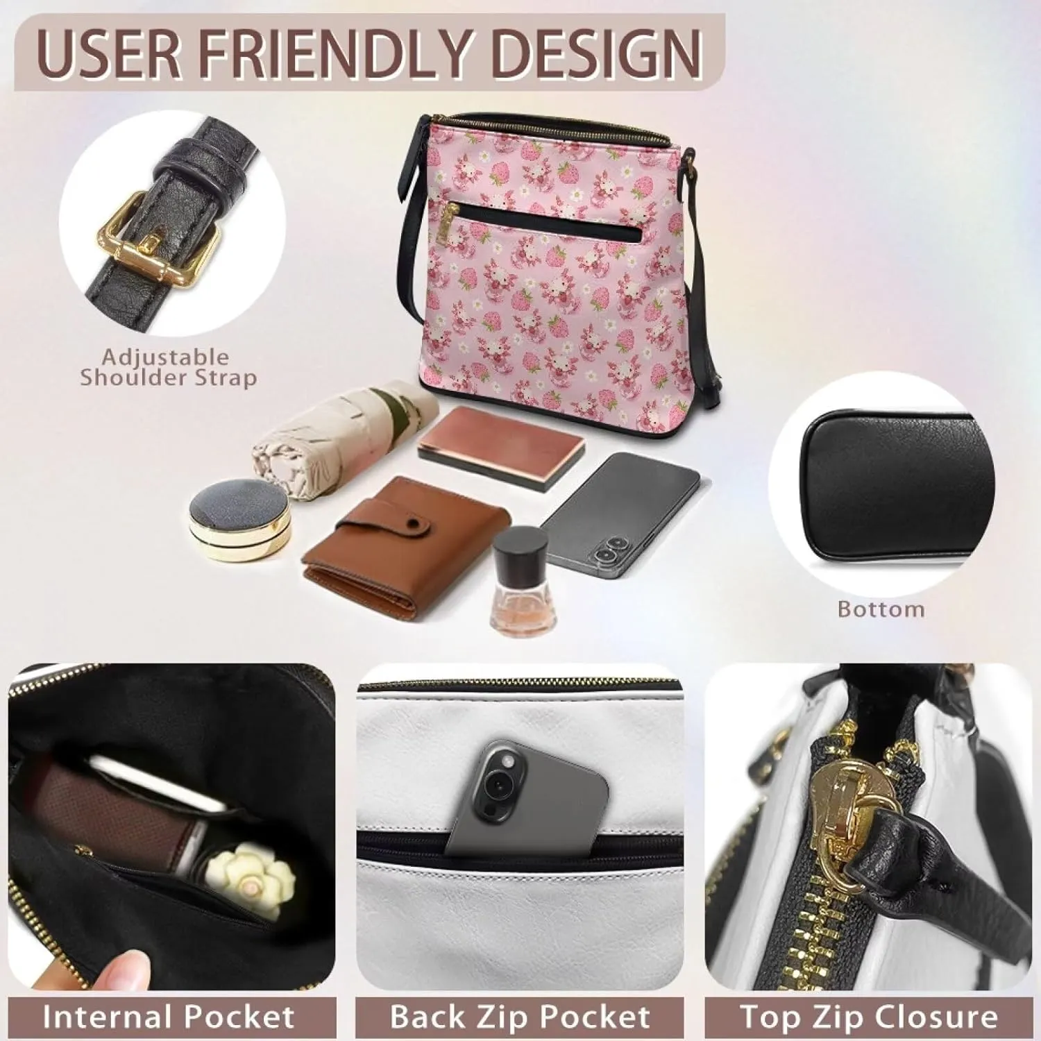 Leather Crossbody Bags for Women Large Sling Hobo Bag Trendy Messenger Bag with Zipper Closure for Dating Shopping