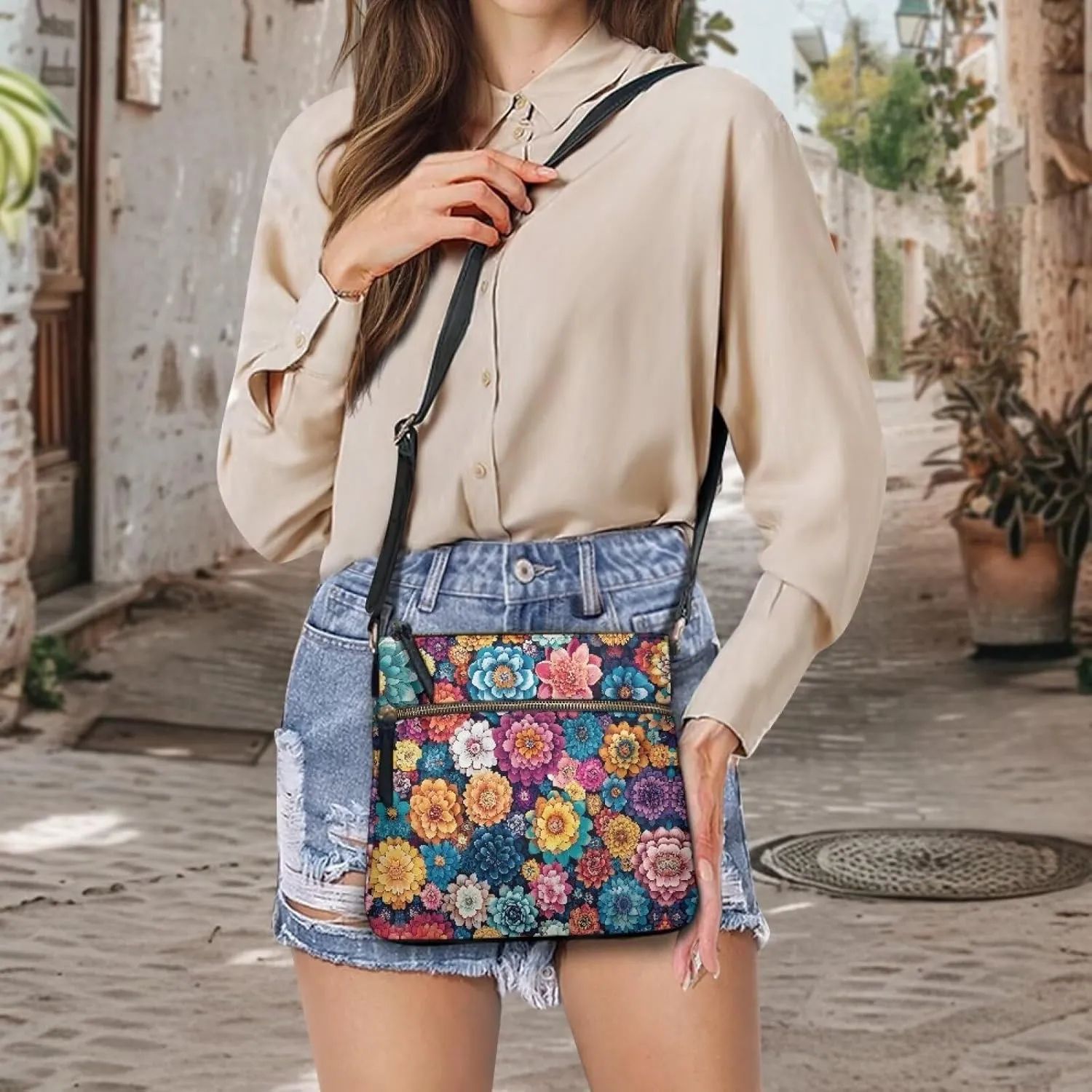 Leather Crossbody Bags for Women Large Sling Hobo Bag Trendy Messenger Bag with Zipper Closure for Dating Shopping