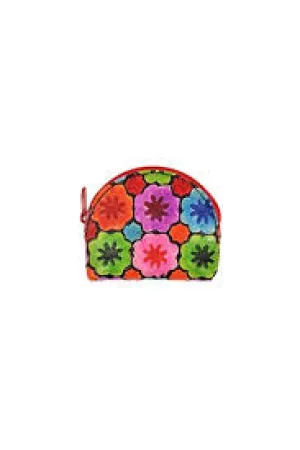 Leather Floral Mini Zip Pouch