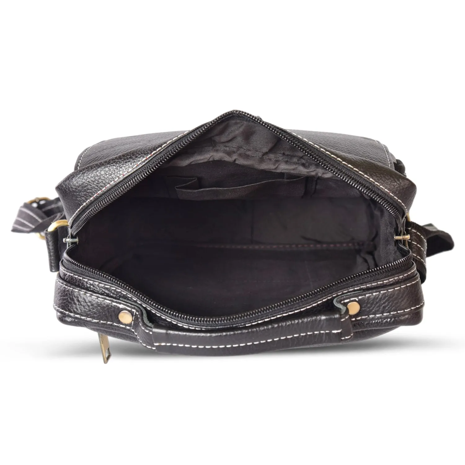 Leather Messenger Bag 36812 (BLACK)