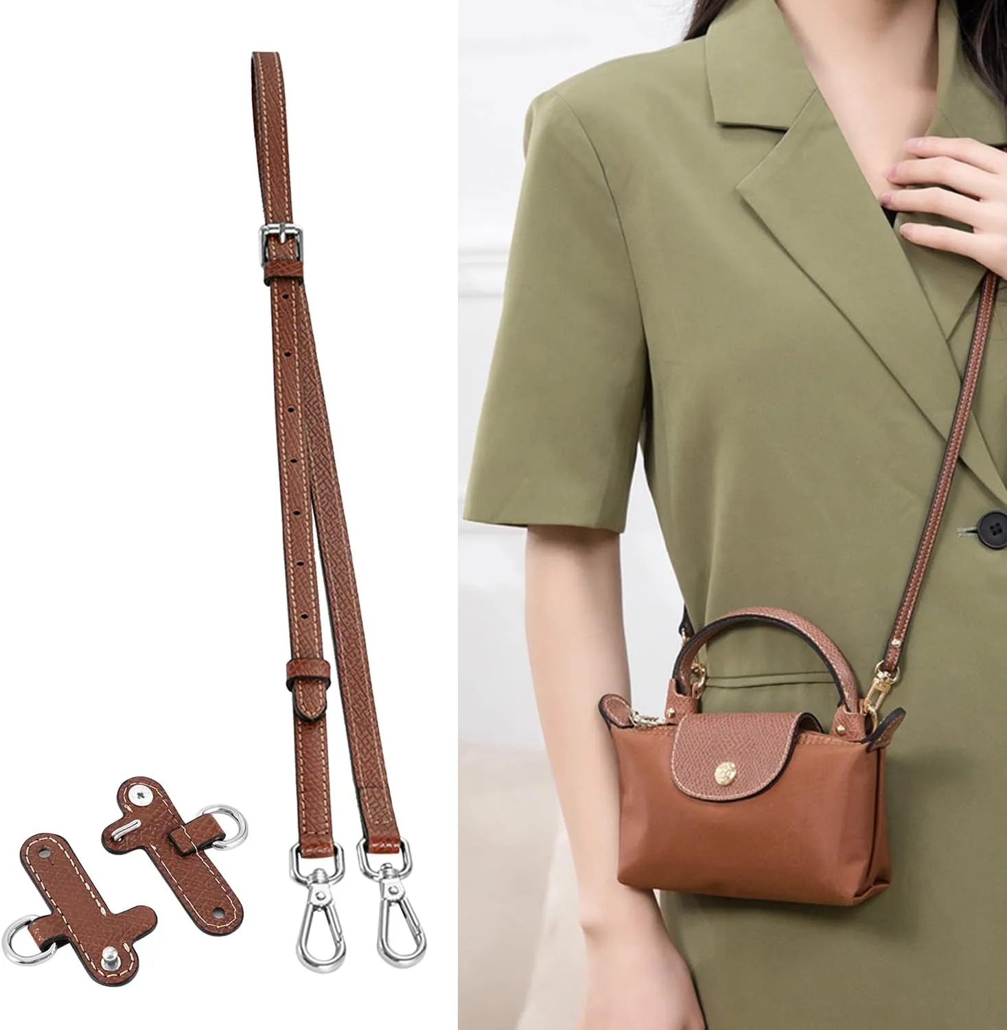 Leather Purse Straps for Longchamp Conversion Kit, Leather Handbag Crossbody Shoulder Strap Adjustable for Women