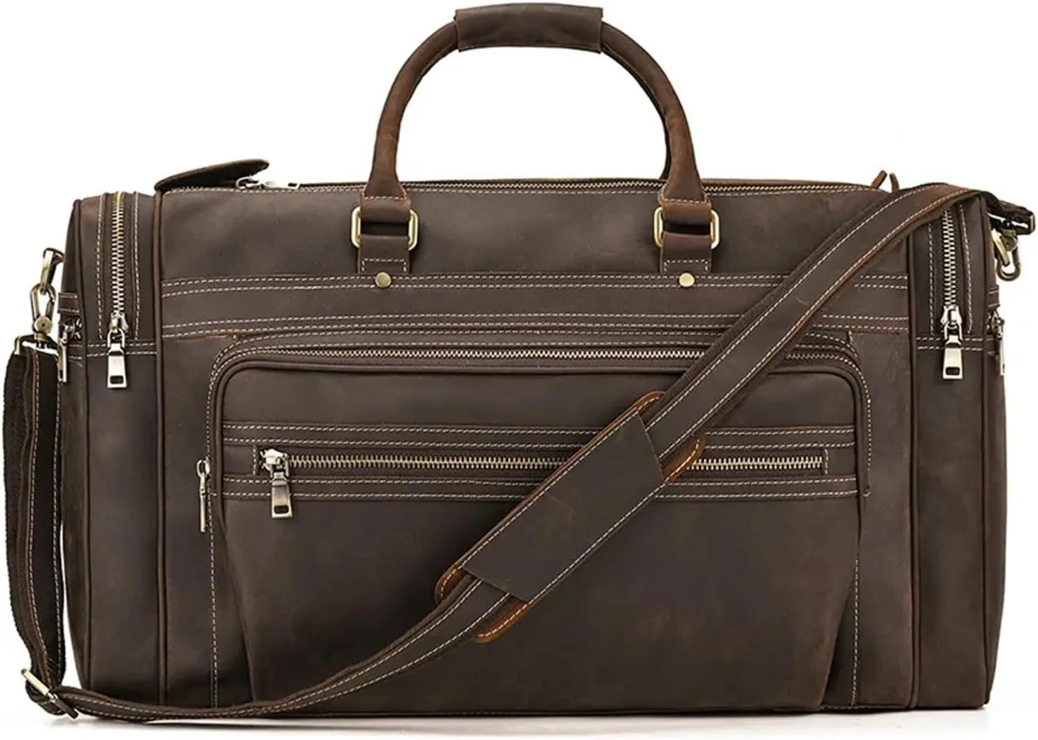 Leather Travel Duffle Large Vintage Cowhide Zipper Bag Luggage Tote Bag Mens Leather Weekend Bag