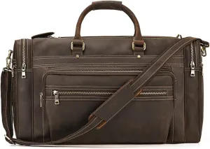 Leather Travel Duffle Large Vintage Cowhide Zipper Bag Luggage Tote Bag Mens Leather Weekend Bag
