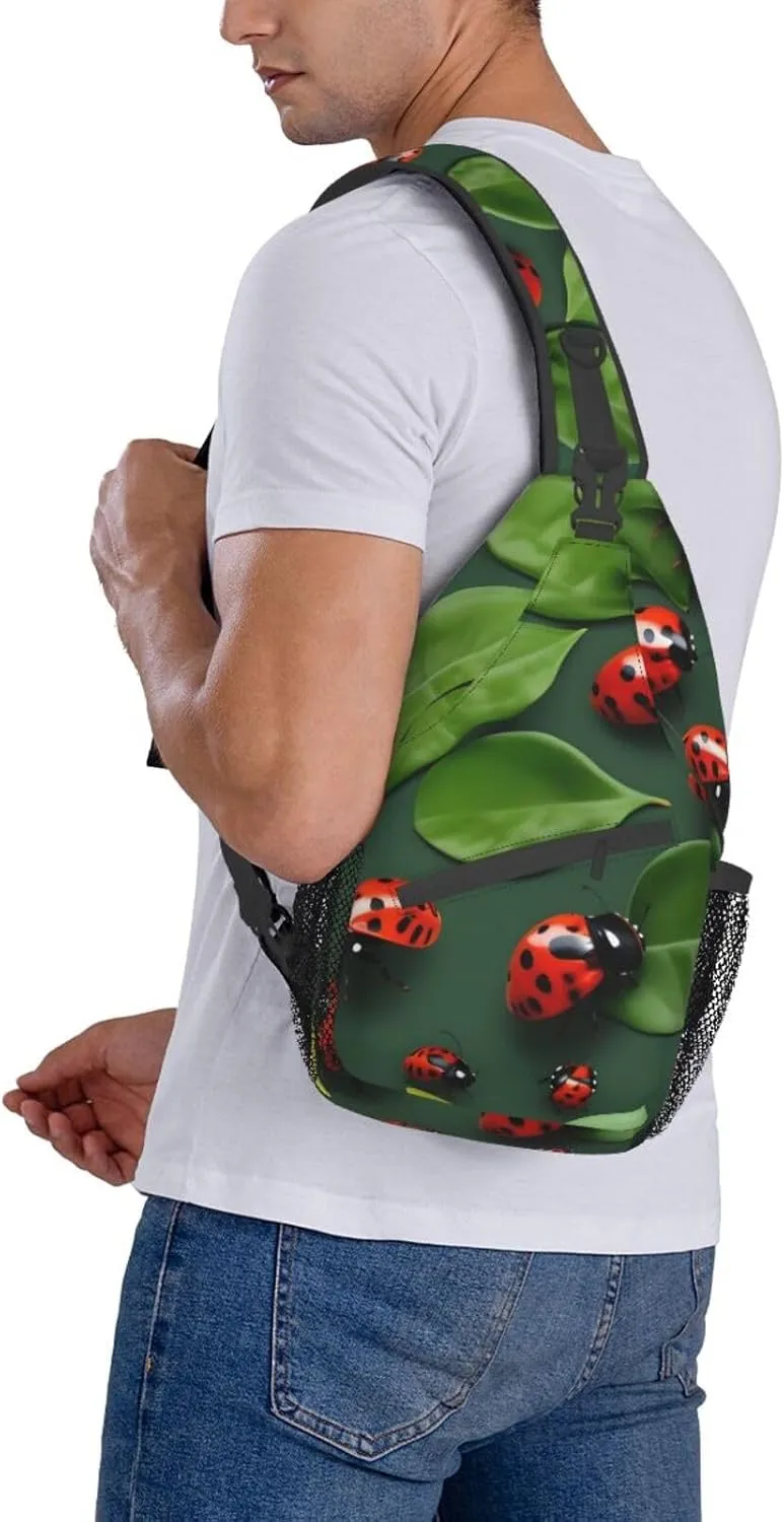 Leaves And Ladybug High Storage Capacity Chest Bag Diagonally Sling Backpack Crossbody Shoulder Bag For Men Women