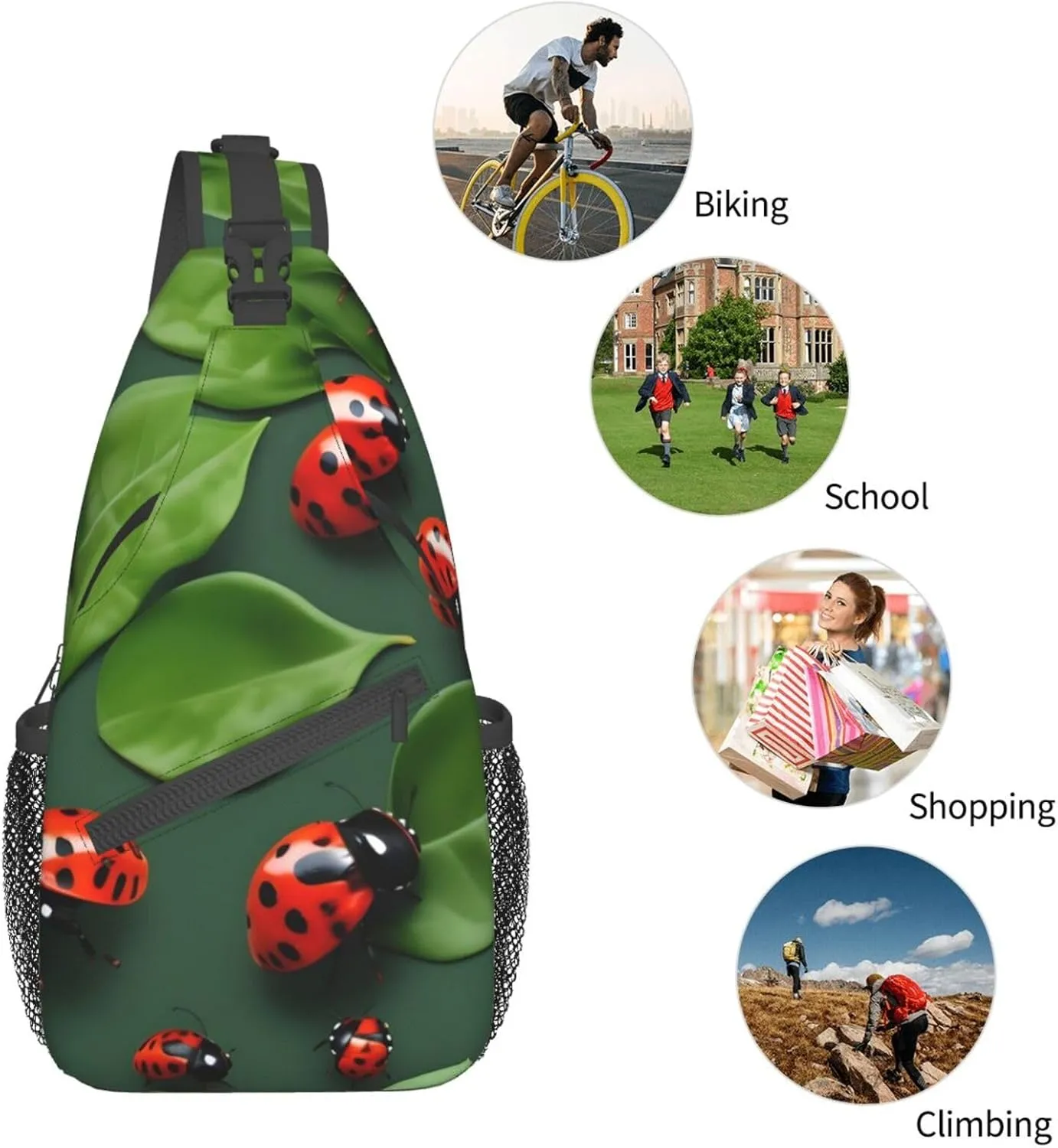 Leaves And Ladybug High Storage Capacity Chest Bag Diagonally Sling Backpack Crossbody Shoulder Bag For Men Women