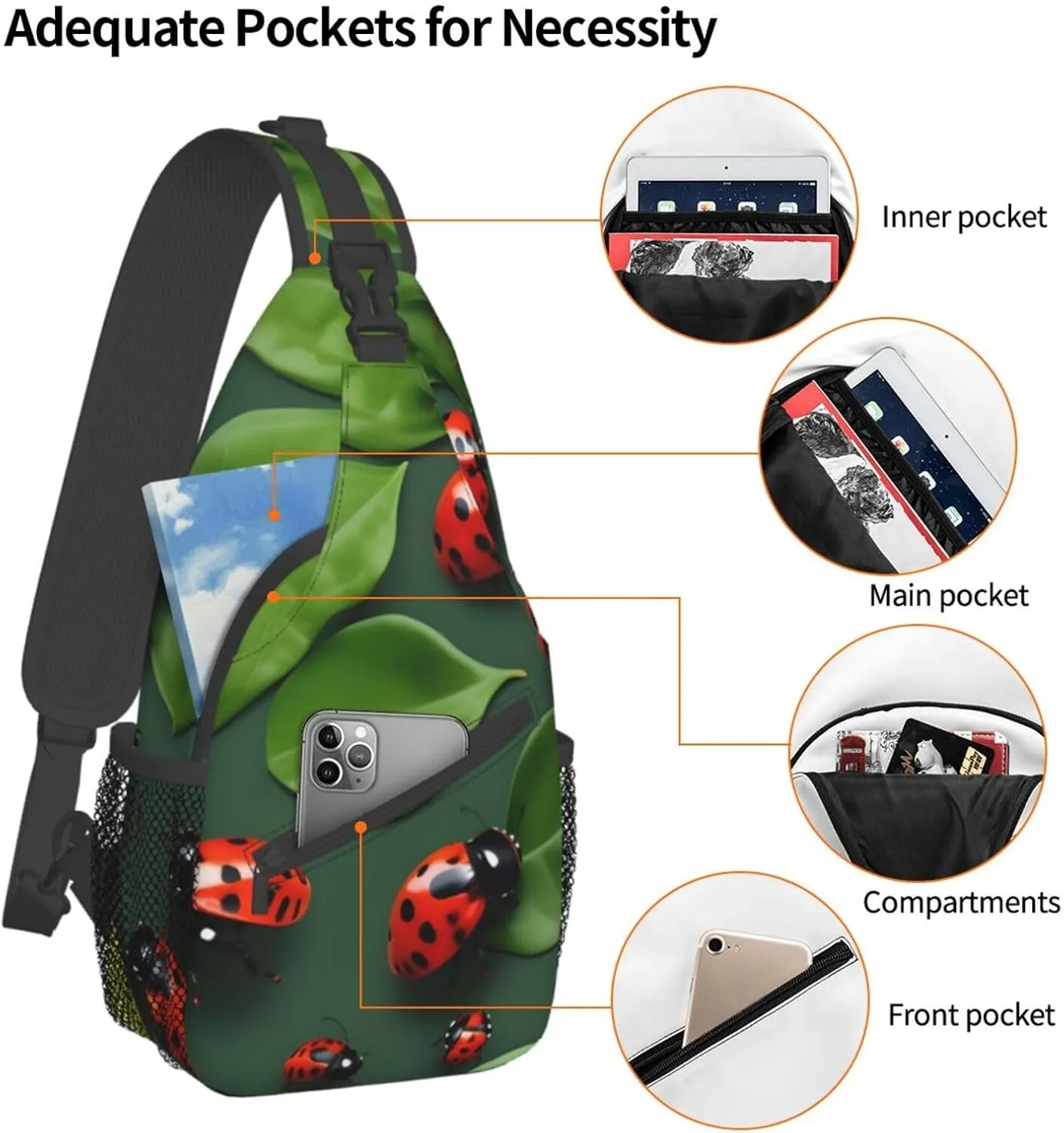 Leaves And Ladybug High Storage Capacity Chest Bag Diagonally Sling Backpack Crossbody Shoulder Bag For Men Women