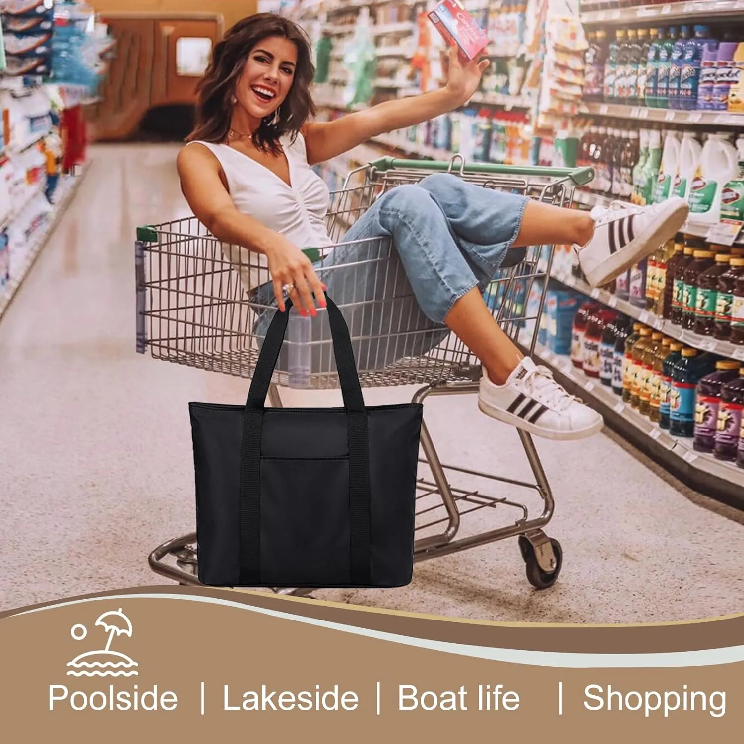 LEDAOU Large Beach Tote Bag Women Waterproof Beach Bag Sandproof Pool Bag with Zipper Travel Gym Tote Bag