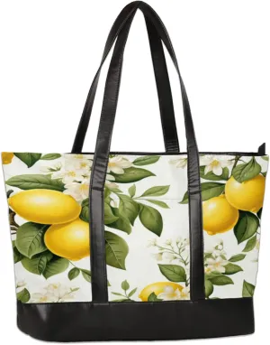 Lemon Blossom Leaf Laptop Tote Bag for Women Lightweight Work Purse with Multiple Compartments Fits 13-15.6 Inch Laptop Tablet Shoulder Bag for Office Travel Daily Use