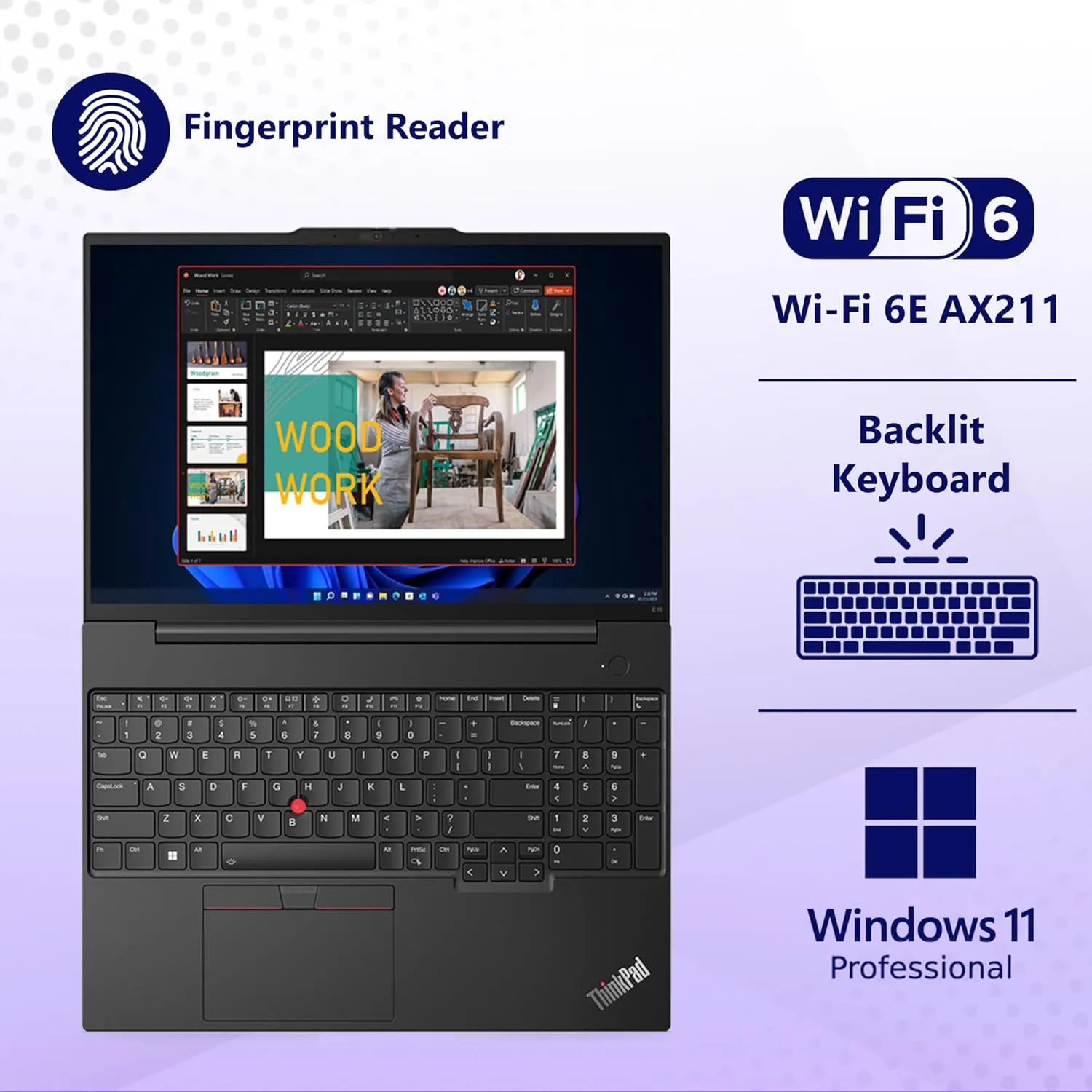 Lenovo ThinkPad E16, WUXGA 16" IPS, Intel 10 Core i7-1355U, 40GB RAM, 1TB NVMe, Fingerprint, Backlit KB, WiFi 6, Bluetooth, RJ-45, W11P, Business Laptop