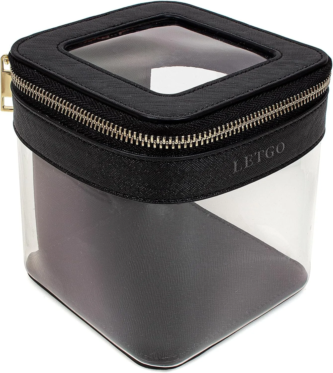 LETGO Clear Mini Makeup Bag | Small Cosmetic Pouch | Cute Leather Makeup Pouch | Purse Organizer | Car Travel Essentials (Black)