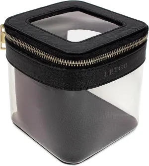 LETGO Clear Mini Makeup Bag | Small Cosmetic Pouch | Cute Leather Makeup Pouch | Purse Organizer | Car Travel Essentials (Black)