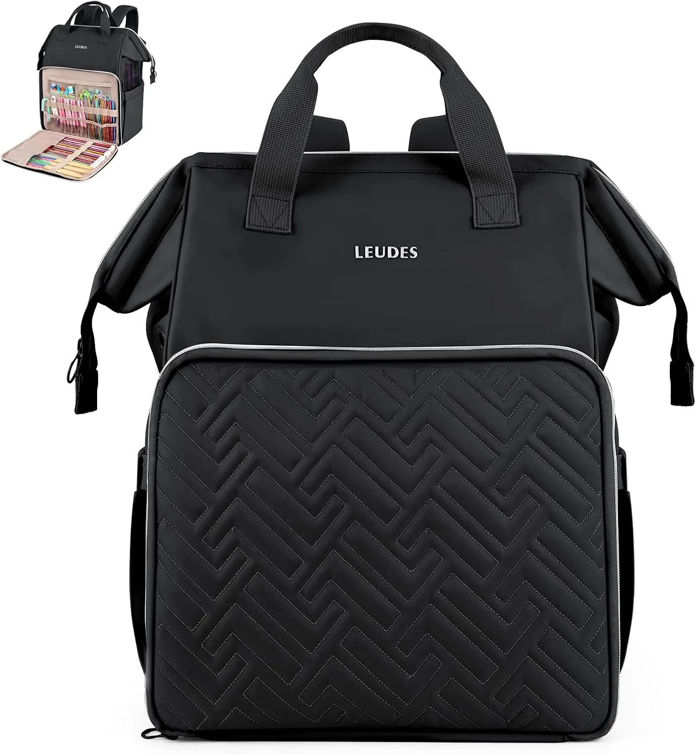 Leudes Knitting Bag Backpack, Yarn Storage Organizer Large Crochet Bag Tote Christmas Gift Yarn Holder Case for Carrying Projects, Knitting Needles (Black)