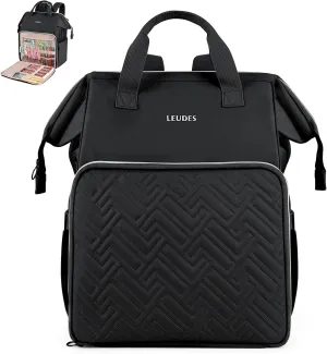 Leudes Knitting Bag Backpack, Yarn Storage Organizer Large Crochet Bag Tote Christmas Gift Yarn Holder Case for Carrying Projects, Knitting Needles (Black)