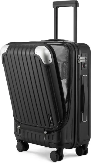LEVEL8 Grace Carry on Luggage, 20 Inch Hard Shell Suitcases with Spinner Wheels, Abs Pc Hard Case Luggages with Tsa Lock, Black