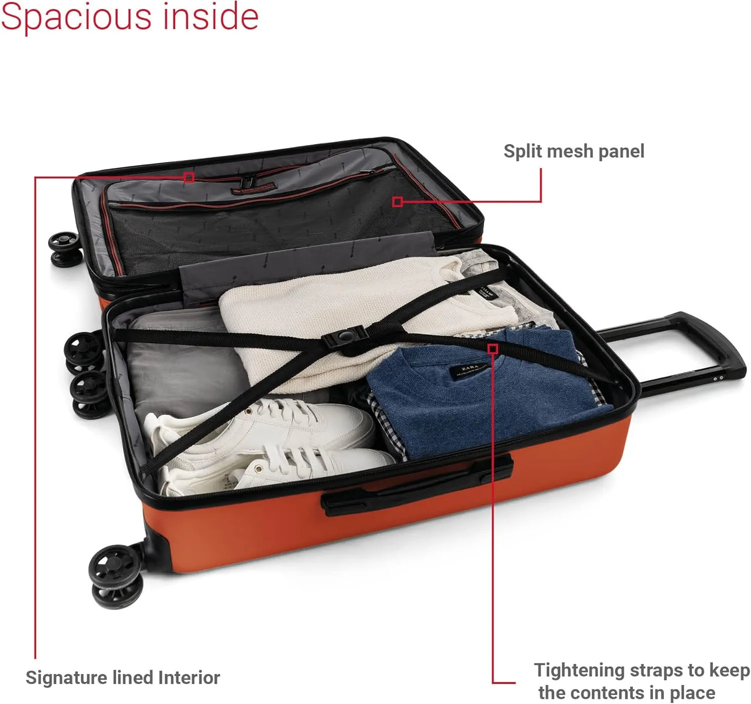 LGA Collection Hard Shell Spinner Carry On Luggage for Airplanes, Rolling Suitcase with 360-Degree Spinner Wheels, Retractable Handle, Airline Approved, 20 Inch, Orange