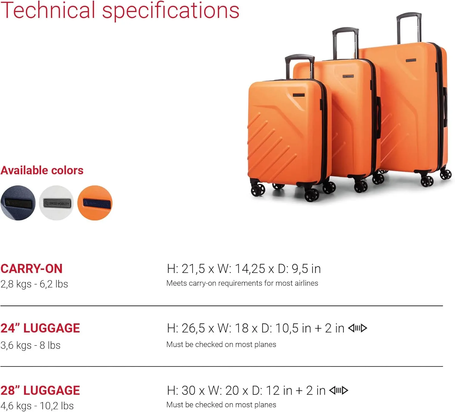 LGA Collection Hard Shell Spinner Carry On Luggage for Airplanes, Rolling Suitcase with 360-Degree Spinner Wheels, Retractable Handle, Airline Approved, 20 Inch, Orange